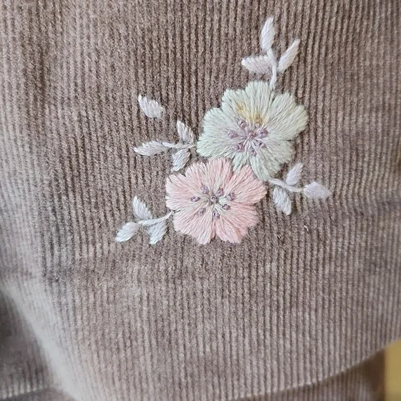 Jacadi Paris Dark Brown Jumpsuit with Pink Floral Embroidery - Picture 6 of 11